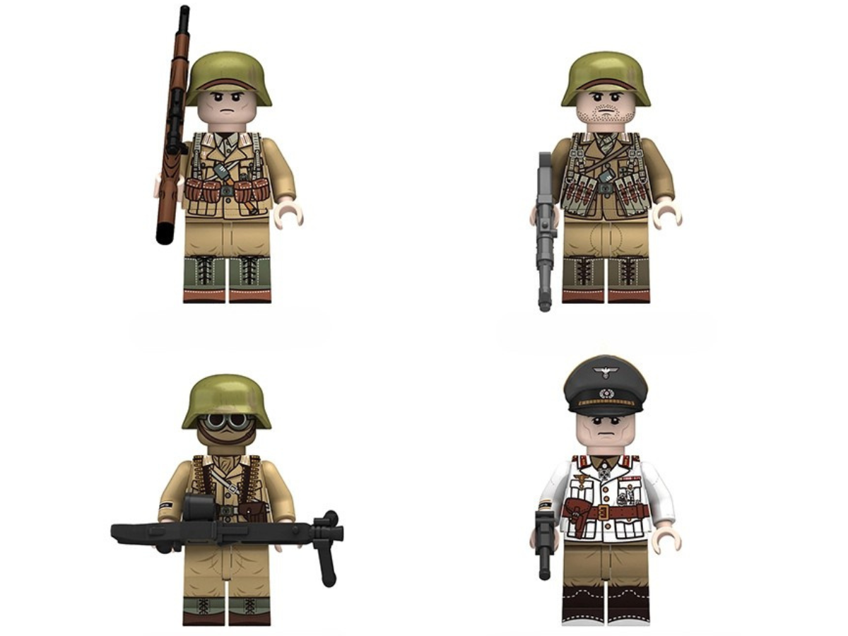 WWII - German Afrika Korps General Rommel and Bodyguards 4 Man Set - Mil-Blox