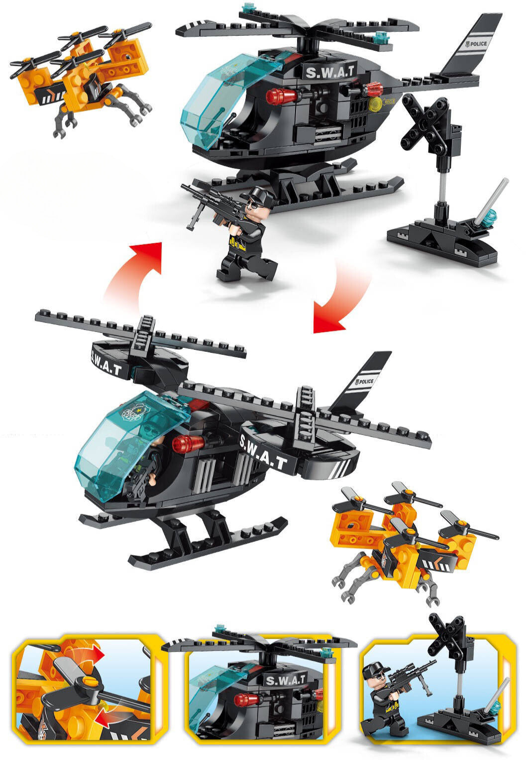 Police Swat Helicopter and Drone - Mil-Blox - Mil-Blox